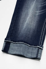 Jeansy Capri ze średnim stanem i kieszeniami, z rolowanym dołem