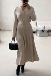 Damska plisowana sukienka na co dzień z dekoltem w kształcie litery V