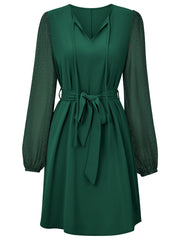 🍻Damska sukienka z patchworkowym paskiem i dekoltem w kształcie litery V