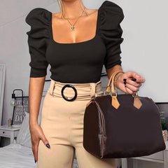 🩱👚👛Kamizelka damska z krótkim rękawem i bufiastymi rękawami