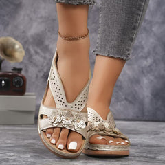 🔥 Promocja ostatniego dnia 50% zniżki – Damskie sandały ortopedyczne na koturnie w kwiaty – nowość Komfortowe sandały wsuwane