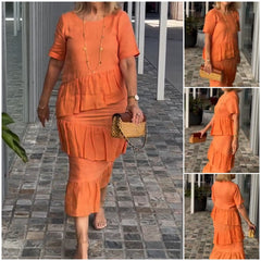 Damska plisowana sukienka z okrągłym dekoltem i warstwami