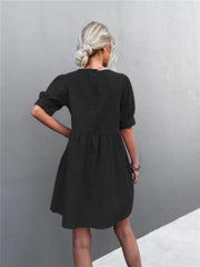 🤼♀️ Letnia, gorąca wyprzedaż sukienka z bufiastymi rękawami i guzikami