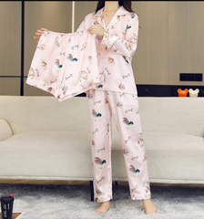 Damska piżama składająca się z 3 części i długich spodni z długim rękawem