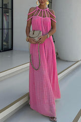 Nowoczesna i wyrafinowana sukienka maxi z mieszanki lnu, drapowana, z warkoczami