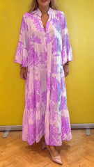 💃Damska letnia sukienka maxi z dekoltem w serek w leśne wzory👗