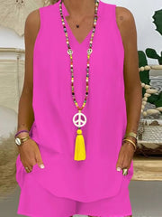 Nowy damski jednolity kolor, kołnierzyk stójka, bezrękawnik, swobodny garnitur