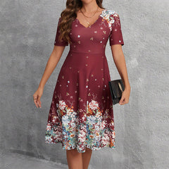 💐Sukienka damska casual z dekoltem w serek i kwiatowym wzorem