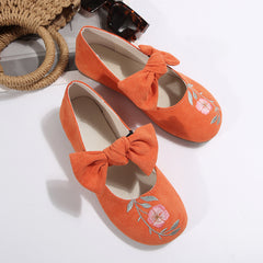Nowe haftowane płaskie buty typu Mary Jane z kokardą
