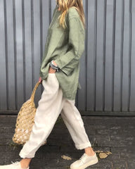 Luźny, okrągły dekolt, top i spodnie, dwuczęściowy komplet