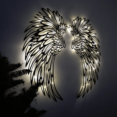 🔥 1 PARA METALOWEJ SZTUKI ŚCIENNEJ ANGEL WINGS Z OŚWIETLENIEM LED-🎁 PREZENT DLA NIEJ