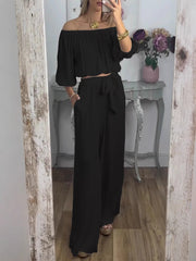 Damski top z marszczeniami i sznurowane spodnie zestaw