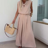 Bluzki z dekoltem w szpic i luźne spodnie 2-częściowy zestaw