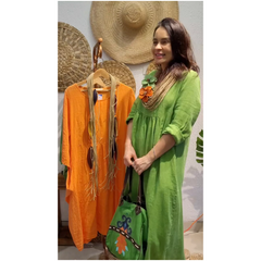 Damska swobodna sukienka lniana z długim rękawem w stylu boho