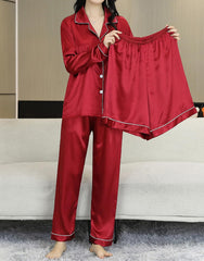 Damska piżama składająca się z 3 części i długich spodni z długim rękawem