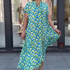 Luźna sukienka koszulowa damska z nadrukiem geometrycznym