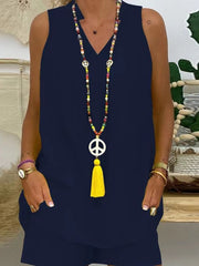 Nowy damski jednolity kolor, kołnierzyk stójka, bezrękawnik, swobodny garnitur