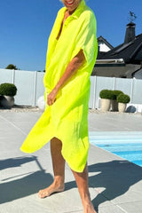 2025 Letnia gorąca wyprzedaż damska fluorescencyjna sukienka casualowa z klapami