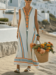 Damska sukienka Bohemia z bawełny i lnu