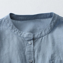 Damska koszula z krótkim rękawem, okrągłym dekoltem, wykonana z bawełny i lnu