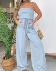 2025 Nowy kombinezon w paski z szerokimi nogawkami i bez ramiączek