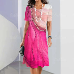 🌸Luźna sukienka z nadrukiem, z krótkim rękawem i okrągłym dekoltem