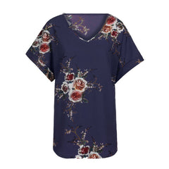 Damska koszulka z krótkim rękawem i dekoltem w kształcie litery V, z nadrukiem, plus size