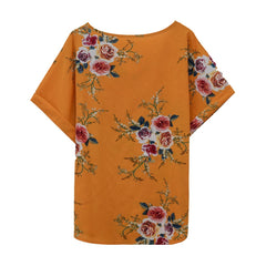 Damska koszulka z krótkim rękawem i dekoltem w kształcie litery V, z nadrukiem, plus size