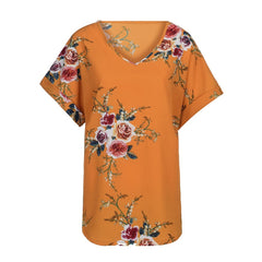 Damska koszulka z krótkim rękawem i dekoltem w kształcie litery V, z nadrukiem, plus size