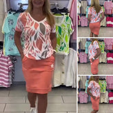 Damski top z nadrukiem i stylowa spódnica