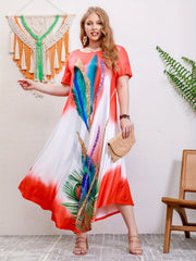 2025 Lato Nowy Drukowany Okrągły Dekolt Duży Rozmiar Długa Sukienka