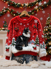 Damski sweterek świąteczny z motywem kota