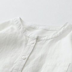 Damska koszula z krótkim rękawem, okrągłym dekoltem, wykonana z bawełny i lnu