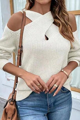 Damski sweter w jednolitym kolorze ze skrzyżowanym kołnierzykiem