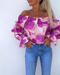 Casualowy top na jedno ramię z kolorowym nadrukiem