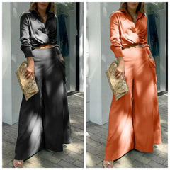 【✨Elegancki dwuczęściowy zestaw】💖 Top z długim rękawem i mankietami oraz spodnie z wysokim stanem