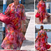 Czerwona sukienka z szyfonu z nadrukiem kwiatowym