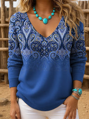 Sweter damski w stylu retro western z obniżonymi ramionami