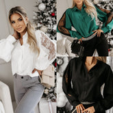 Patchworkowa koszula z koronką i klapami