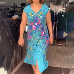 🌸Damska sukienka z nadrukiem i dekoltem w szpic