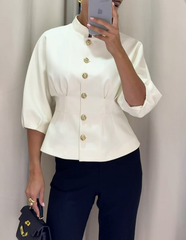 Elegancka koszula ze stójką i wysokim stanem