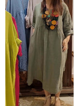 Damskie sukienki z bawełny i lnu z luźnymi kieszeniami