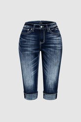 Jeansy Capri ze średnim stanem i kieszeniami, z rolowanym dołem