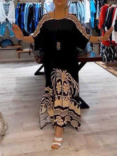 Damska luźna sukienka z okrągłym dekoltem i nadrukiem