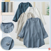 Damska koszula z krótkim rękawem, okrągłym dekoltem, wykonana z bawełny i lnu