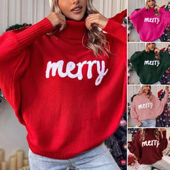 Świąteczny sweter z golfem i luźnymi rękawami typu Dolman