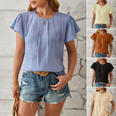 🦸♀️2024 Wiosna i lato, luźny top z błyszczącej, złotej tkaniny z płatkami i rękawami