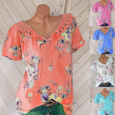 💥Oferta ograniczona czasowo, 50% zniżki💥-Koronkowy top damski z kwiatowym nadrukiem i dekoltem w kształcie litery V