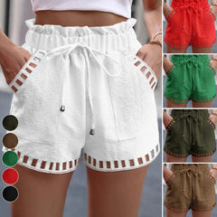 Damskie wielokolorowe spodenki casual z bawełny i lnu