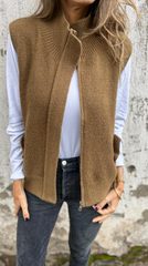 Damska kaszmirowa kamizelka sweterkowa z półgolfem i kieszenią